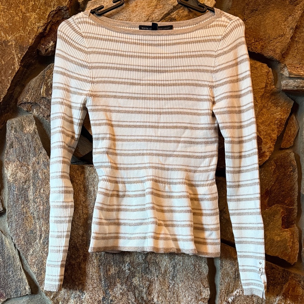 White House Black Market Metallic Striped Sweater